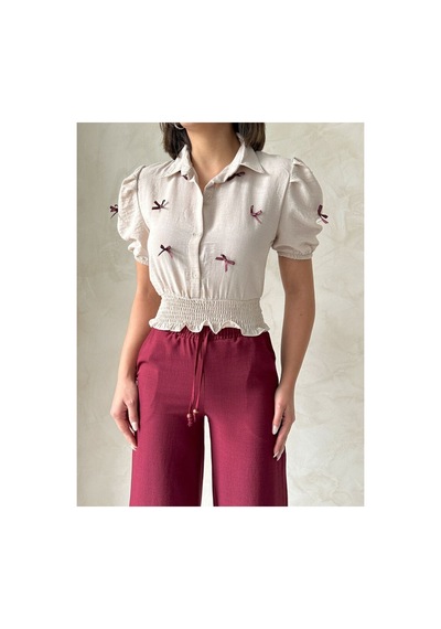 Verymoda 1 Fiyonklu Keten Gömlek - D2409 Taş
