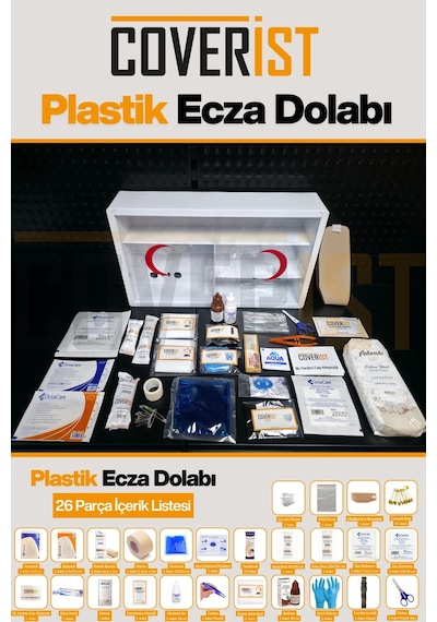 Küçük Plastik İş Yeri Ecza Dolabı - İçi Dolu İlk Yardım Setli