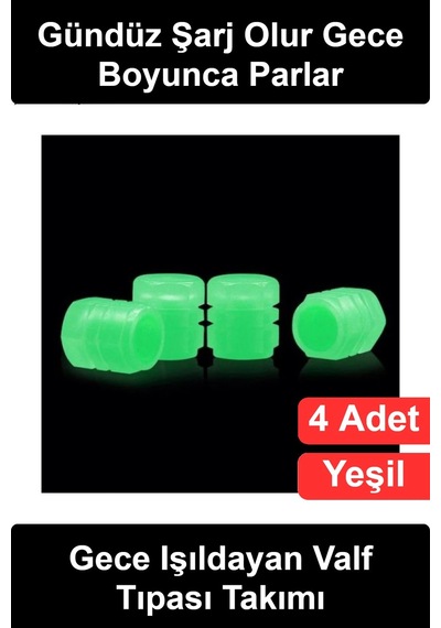 Fosforlu Sibop Kapağı 4'lü Set Karanlıkta Parlayan Yeşil Neon Jant Tekerlek Lastik Supap Başlığı Oto