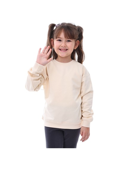 Zuzunga Basic Bisiklet Yaka Şardonlu Çocuk Sweatshirt 3-10 Yaş Krem