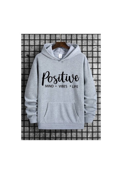 Medinenur Positive Baskılı Kapüşonlu Sweatshirt Gri