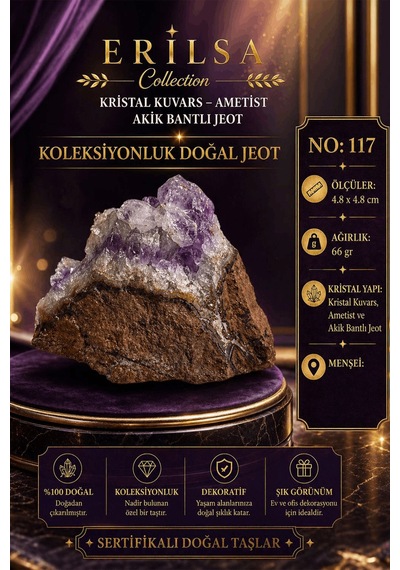 Sertifikalı Kristal Kuvars Ametist Akik Bantlı Jeot Koleksiyonluk 77919347