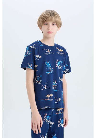 DeFacto Erkek Çocuk Pijama Takımı Desenli Kısa Kollu Üst Şort D9992A825SMNV30