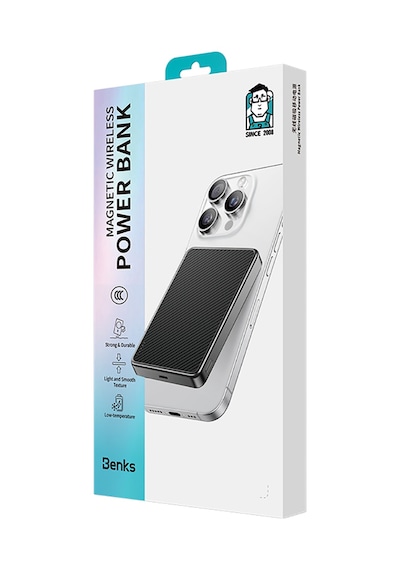 Benks Mp17 Armorgo M-safe Özellikli 600d Aramid Fiber Qi2 Teknolojili Powerbank 15w 10000mah Siyah Siyah