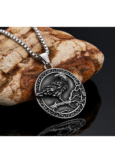 Paslanmaz Çelik Çift Taraflı Tasarım Vegvisir Rune Viking Kuzgun Kolye