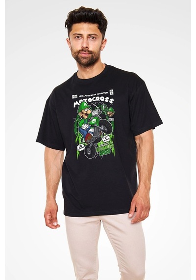 Startmore Adrift Ko Buta Luigi Motocross Baskılı Unisex Siyah Oversize Tişört Os17889 Siyah