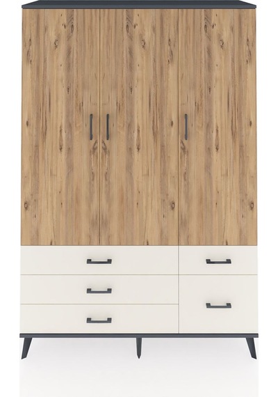 Hyperion Dolap 5 Raflı 5 Çekmeceli Tek Askılı 132x44x195 Antr... Antrasit