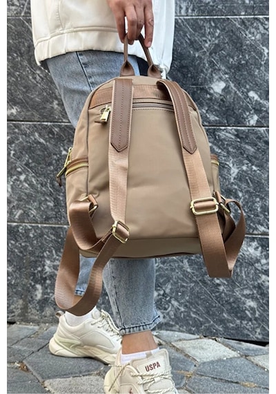 Just Polo Kadın İthal Saten Kumaş Şık Okul Ve Sırt Çantası Shopper Kum