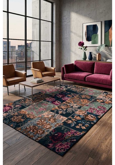 Patchwork Desen Dokuma Pamuk Taban Dijital Dekoratif Halı Vizon