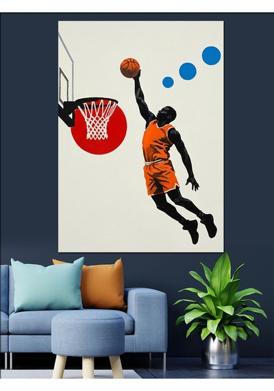 Ahşap Tablo Basketbolcu Smaç Basan Silüet