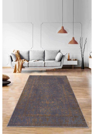Antrasit Vintage Kaymaz Tabanlı Dekoratif Halı Rv285n11