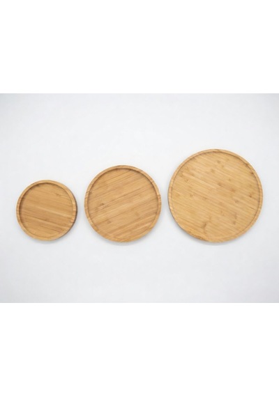 3&apos Lü Bambu Sunum Tabağı Seti - 18cm 23cm 30cm Yuvarlak Servis Tabağı - Mutfak Ve Sofra Düzenleyici Açık Gri