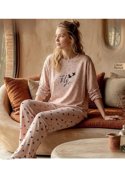 Pijamoni Kadın Likralı Pamuklu Bisiklet Yaka Uzun Kol İnce Pijama Takımı 1300/6 - 1 Adet Pudra Pijamoni Kadın Likralı Pamuklu Bisiklet Yaka Uzun Kol İnce Pijama Takımı 1300/6 - 1 Adet Pudra