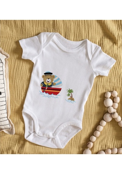 Bitmeyenkartus Bk Kids Sevimli Kaptan Tasarımlı Bebek Body Zıbın - Model 2 Çok Renkli