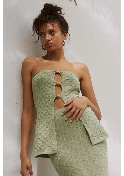 Aymer Wataya Top - Strapless, Pamuklu, Şık Tasarım Ve Maxi Etekle Tamamlayıcı Yeşil