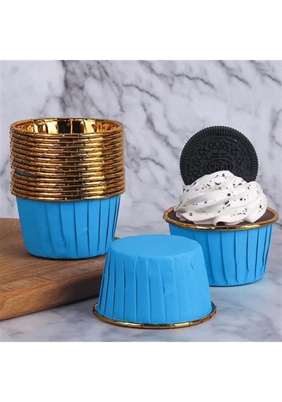 Kağıt Muffin Kek Ve Sufle Kapsülü Mavi Içi Metalik Gold 10'lu Goldcakes