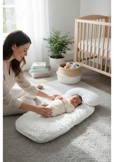 Nohut Desenli Bebek Alt Açma Minderi Seti Yastıklı Unisex Yenidoğan 2 Parça Alt Açma