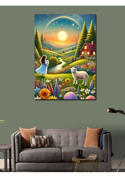 Kanvas Tablo Kırsal Alan Ve Çoban Kız 50cmx70cm