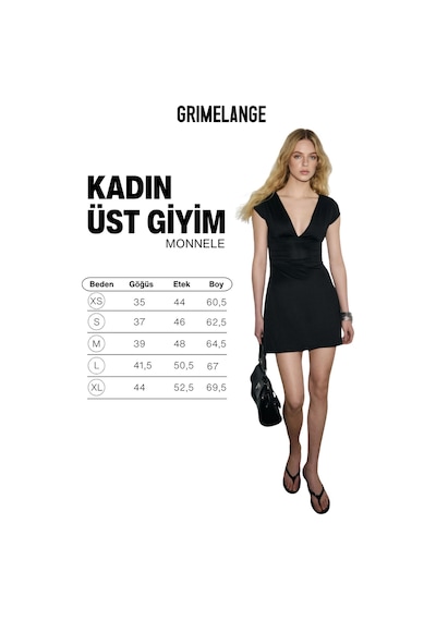 Grımelange Monnele Kadın Derin V Yakalı Vucuda Oturan Mini Siyah Elbise