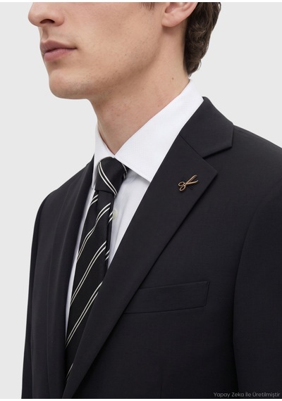 Ramsey Siyah Düz Modern Fit Yün Karışımlı Takım Elbise