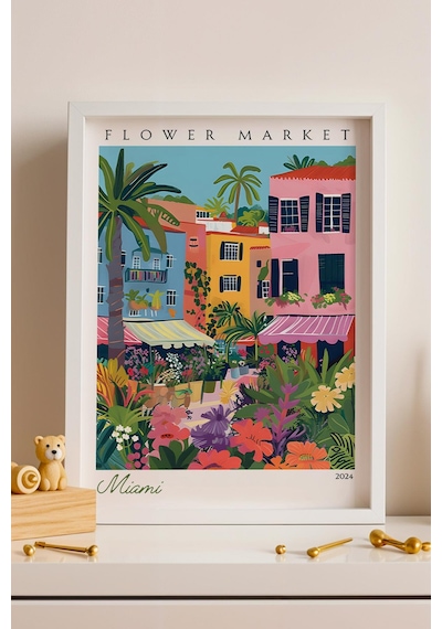 Miami Amerika Çerçeveli Tablo Seyahat Severlere Salon Ve Ofis İçin Estetik Duvar Dekoru Travel Flower Market