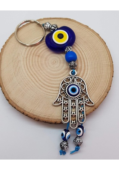 Plastik Nazar Boncuklu - Fatma Eli Hamsa Oto Süsü 16x4cm