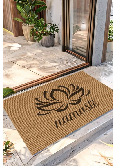 Decovetro Kapı Önü Halı Paspas Yoga Namaste Lotus Çiçeği Baskılı 40 X 60 Cm Çok Renkli