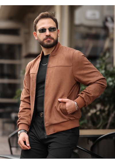 Yeni Sezon Kolej Bomber Süet Ceket Kahverengi