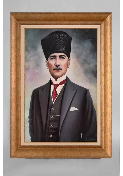 Altın Varaklı Çerçeveli Paspartulu Atatürk Tablo E513