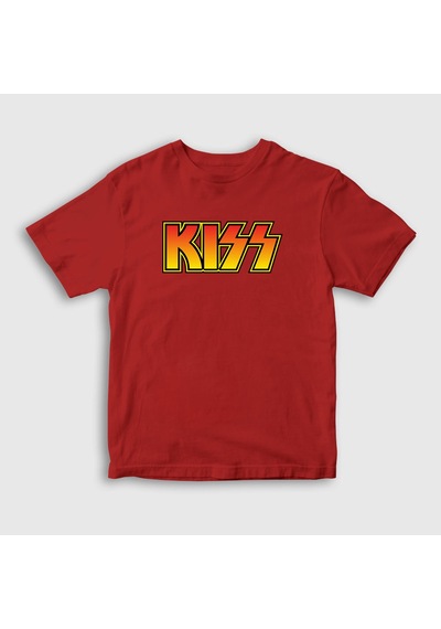 Presmono Unisex Çocuk Logo Kiss T-shirt Kırmızı