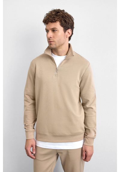 Backandbond Bej Regular Fit Dik Yaka Yarım Fermuarlı Sweatshirt