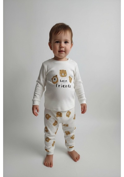 Aden Kids Raporlu Kumaş Desenli Çocuk Pijama Takımı Kahve