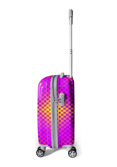 Coral High Renkli Dama Desenli Kabin Boy Valiz 50cm 16556 Neon Mercan - Su Yeşili