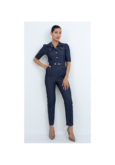 Dorne Moda Özel Koleksiyon Gömlek Kesim Denim Tulum Lacivert Lacivert