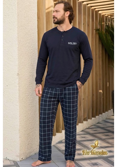 Hermevsim Aydoğan Erkek Pijama Takımı %100 Pamuk Süprem Patlı Yaka Uzun Kol Lacivert Tuna 260540 Hermevsim Aydoğan Erkek Pijama Takımı %100 Pamuk Süprem Patlı Yaka Uzun Kol Lacivert Tuna 260540