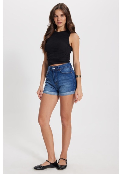 Tudors Kadın Slim Fit Dar Kesim Bürümcük Kumaş Likralı Siyah Askılı Bluz-50873
