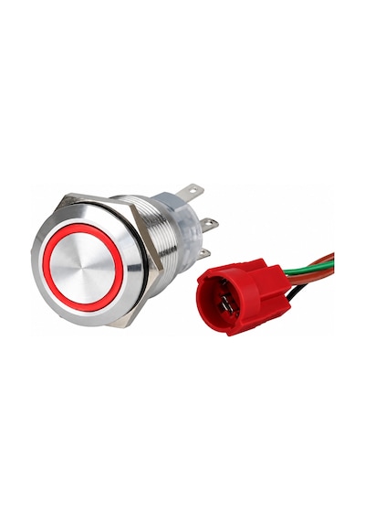 Labarka Kırmızı LED'li Krom Buton On-Off 19 mm 15A 12/24V