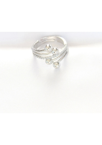 Topçuk Model Zirkon Taşlı Silver Renk Ayarlanabilir Yüzük Çok Renkli