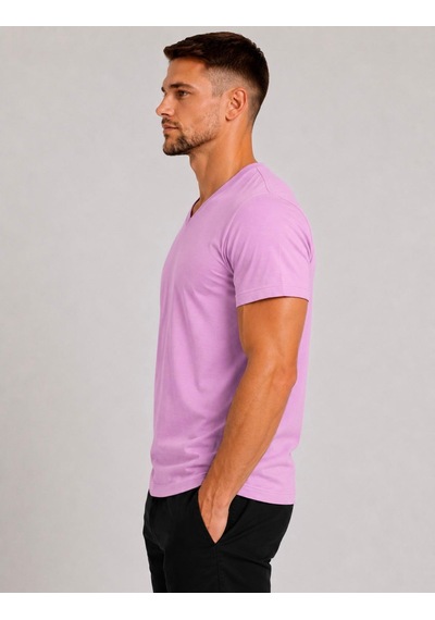 Axxel Erkek Pembe Pamuklu V Yaka Kısa Kollu T-shirt-d804