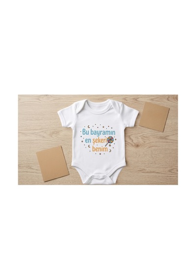 Babysena Bayramlık Baskılı Kız/erkek Bebek Body Beyaz
