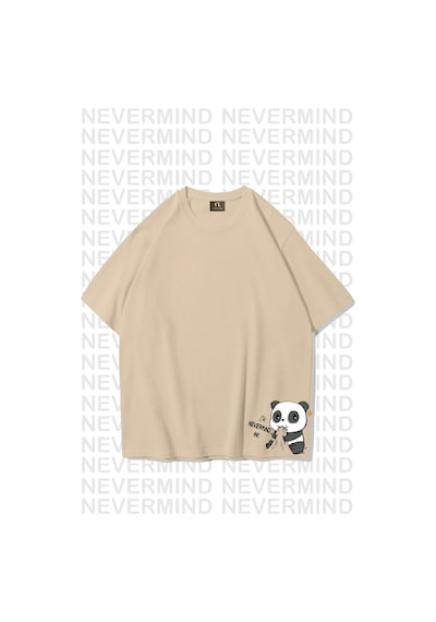 Nevermind Unisex Kadın Erkek Nevermınd Panda Özel Tasarım Baskılı Oversize Bej