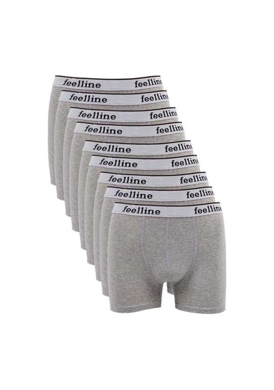 9 Adet Feelline Gri Pamuklu Doğal Likralı Erkek Boxer Beden: Xl Standart