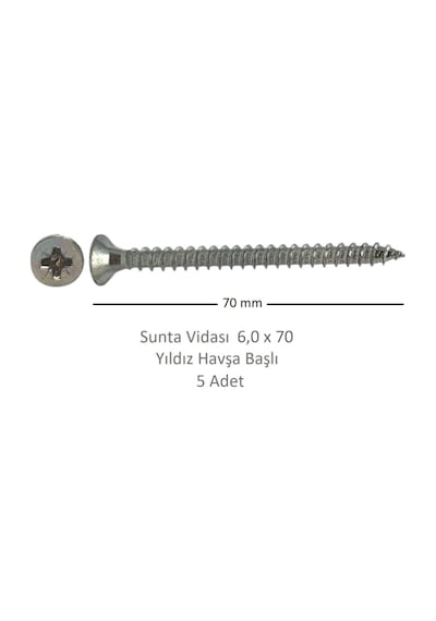 Sunta Vidası, 6,0 X 70 Mm, 5 Adet, Yhb Vida 6 x 70