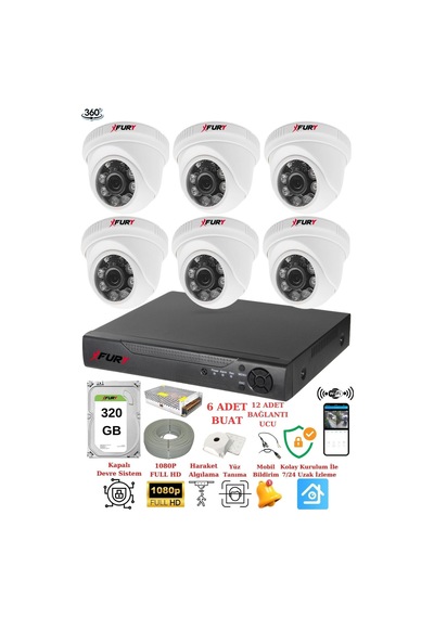 Fury 6 Kameralı 5mp 3.6mm Lens 2mp Görüntü 6 Atom Led Gece Görüşlü Fullhd Güvenlik Kamerası 1412a 320gb 61708422
