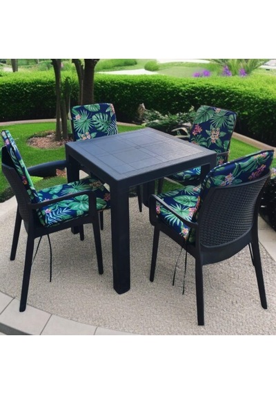 Lüks Arkalıklı Sandalye Minderi 4lü 4cm Süngerli Yeşil Yaprak 42x42 Çok Renkli