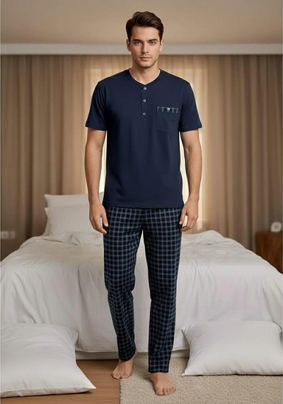 Arcan Erkek Düğme Yaka Kısa Kol Compact Penye Pijama Takımı 65130l - 1 Adet Lacivert