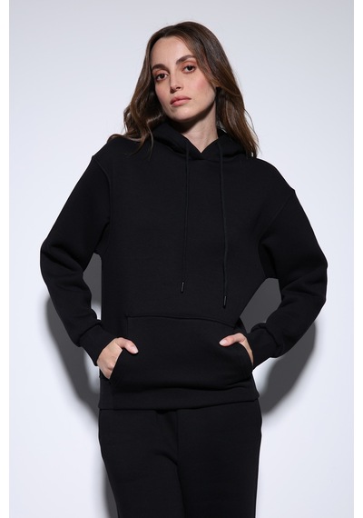Antioch Kapüşonlu Basic Kadın Sweatshirt Siyah