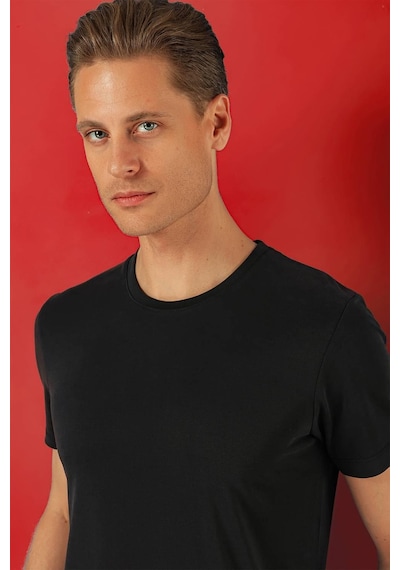 Efor Slim Fit Bisiklet Yaka %100 Pamuk Siyah Tişört Ts 878 Siyah