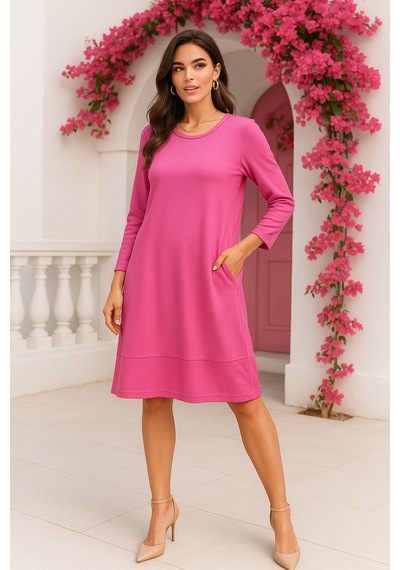 Rich Kadın Pembe Gizli Cepli Uzun Kollu Elbise Pembe