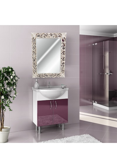 45X60Cm Eskitme Rustik İşlemeli Krem Boy Banyo Duvar Salon Aynası Krem